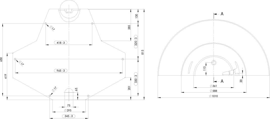 Binneneinheitstonne BET-1010 PE Technische Zeichnung