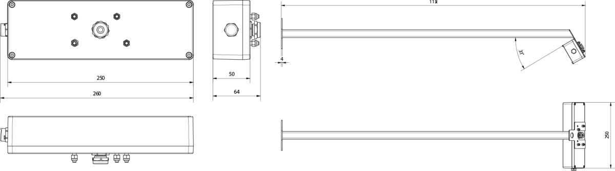 LED-Anstrahlleuchte UAL-2-12VDC weiß Technische Zeichnung